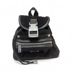 BAG SAC BLACK CANVAS MINI Y2K BACKPACK WITH SILVER HARDWARE WOMAN